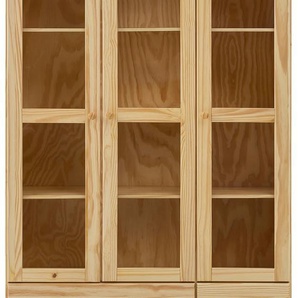 Vitrine HOME AFFAIRE Chur Schränke Gr. B/H/T: 126 cm x 189 cm x 35 cm, 3 Türen mit Glaseinsatz, 2 Schubladen, 3 St., beige (natur) Vitrinen Gefertigt aus massivem Kieferholz