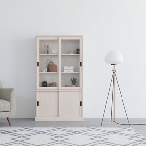 Home affaire Vitrine Schröder mit 2+2 Schiebetüren, aus massivem Kiefernholz, Breite 114 cm