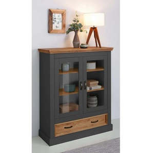 Home affaire Vitrine Selma Highboard aus massivem Kiefernholz, mit Griffen aus antikisiertem Metall