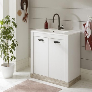Waschtisch HOME AFFAIRE Florenz Waschtische weiß (pinie dekor, pinie dekor) Waschtische Breite 82 cm, Mineralgussbecken, stehend
