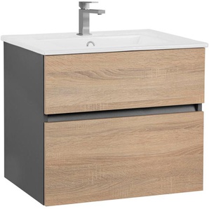 Home affaire Waschtisch Wisla, Waschplatz, Badezimmerschrank (Set, 2-St., Waschtisch mit Waschbecken), Badmöbel für Wandmontage mit Klappe, Schublade und Keramik Waschbecken