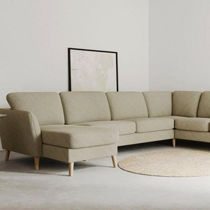 Home affaire Wohnlandschaft MARSEILLE XXL 349cm, U-Form, mane rechts/links wählbar, Massivholzbeine Eiche, Landhausstil, Wellenunterfederung
