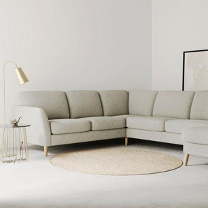 Home affaire Wohnlandschaft MARSEILLE XXL 349cm, U-Form, mane rechts/links wählbar, Massivholzbeine Eiche, Landhausstil, Wellenunterfederung