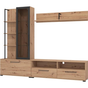 Wohnwand HOME AFFAIRE Flores Kastenmöbel-Sets Gr. B/H/T: 229,5 cm x 183 cm x 35 cm, braun (artisan eiche) Wohnwände