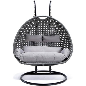 HOME DELUXE - Polyrattan Hängesessel TWIN Grau - 145x74x126 cm - inkl. Kissen 4843