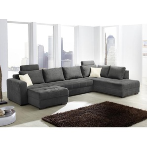 Home Design Wohnlandschaft Antego Grau Velours 57x100x222 cm (BxHxT) mit Schlaffunktion/Bettkasten Modern