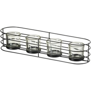 HOME STORY 4er Teelichthalter - schwarz - Metall,Glas - 40 cm - 18,2 cm - cm 10,0 | Möbel Kraft