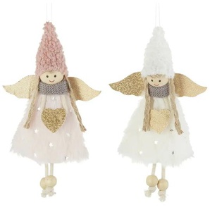 HOME STORY Anhänger Engel 2er Set - mehrfarbig - Polyester,Massivholz,Holz - 3 cm - 18 cm | Möbel Kraft