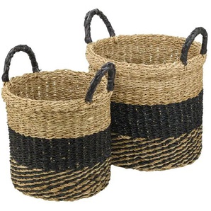 HOME STORY Aufbewahrungskorb 2er Set - braun - Seegras,Kunstleder - 29 cm - 31.0 | Möbel Kraft