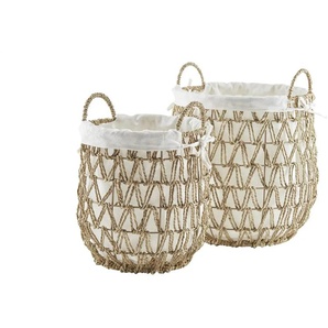 HOME STORY Aufbewahrungskorb 2er Set - braun - Seegras,Polyester,Baumwolle,Metall - 35 cm - 32.0 | Möbel Kraft