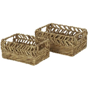 HOME STORY Aufbewahrungskorb 2er Set - braun - Wasserhyazinthe,Metall - 23 cm - 16 cm | Möbel Kraft