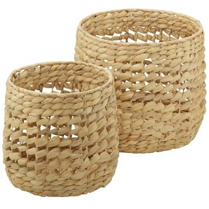 HOME STORY Aufbewahrungskorb 2er Set - braun - Wasserhyazinthe,Metall - 29 cm - 35.0 | Möbel Kraft