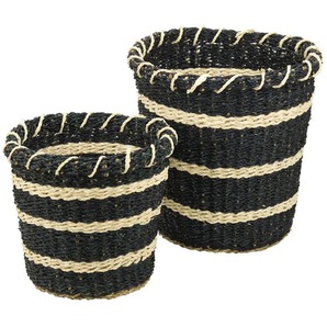 HOME STORY Aufbewahrungskorb 2er Set - schwarz - Seegras - 36 cm - 34.0 | Möbel Kraft
