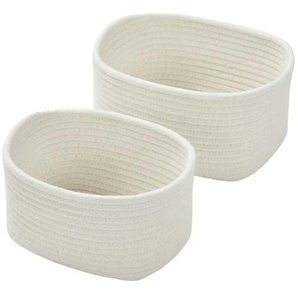 HOME STORY Aufbewahrungskorb 2er Set - weiß - Polyester,Baumwolle - 23 cm - 18 cm - cm 13,0 | Möbel Kraft