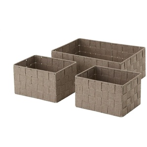 HOME STORY Aufbewahrungskorb 3er Set - braun - Polyester,Metall - 32,5 cm - 12,5 cm - cm 22,0 | Möbel Kraft