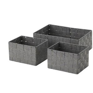 HOME STORY Aufbewahrungskorb 3er Set - grau - Polyester,Metall - 32,5 cm - 12,5 cm - cm 22,0 | Möbel Kraft