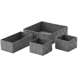 HOME STORY Aufbewahrungskorb 4er Set - grau - Polyester,Metall - 26 cm - 8,5 cm - cm 26,0 | Möbel Kraft