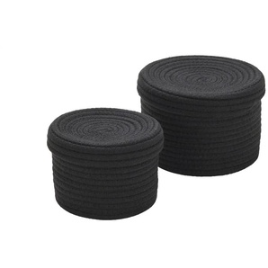 HOME STORY Aufbewahrungskorb mit Deckel 2er Set - schwarz - Polyester,Baumwolle - 14 cm - 19.0 | Möbel Kraft