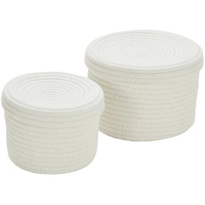 HOME STORY Aufbewahrungskorb mit Deckel 2er Set - weiß - Polyester,Baumwolle - 14 cm - 19.0 | Möbel Kraft