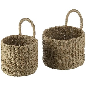 HOME STORY Aufbewahrungskorb mit Henkel 2er Set - braun - Seegras - 14 cm - 19.0 | Möbel Kraft