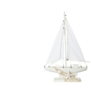 HOME STORY Deko Segelboot - weiß - Holz,Polyresin (Kunstharz),Baumwolle - 23 cm - 34,5 cm - cm 4,5 | Möbel Kraft