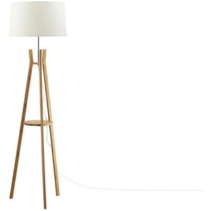 HOME STORY Holz-Stehleuchte, mit Stoffschirm und Ablage - braun - Materialmix - 153 cm - [44.0] | Möbel Kraft
