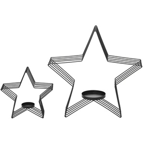 HOME STORY Kerzenhalter Stern 2er Set - schwarz - Eisen - 35,5 cm - 34,5 cm - cm 9,5 | Möbel Kraft