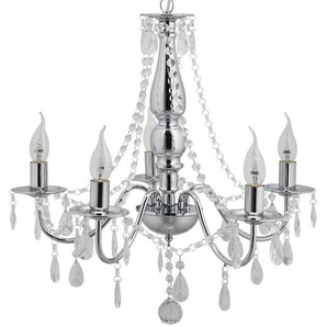 KHG Kronleuchter, 5-flammig, mit Glasbehang ¦ silber ¦ Maße (cm): H: 140  Ø: 53