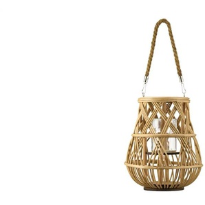 HOME STORY Laterne mit Glaseinsatz - braun - Rattan,Holz,Glas - 27 cm - 22.0 | Möbel Kraft