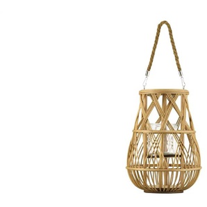 HOME STORY Laterne mit Glaseinsatz - braun - Rattan,Holz,Glas - 33 cm - 25.0 | Möbel Kraft