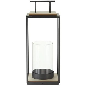 HOME STORY Laterne mit Glaseinsatz - schwarz - Metall,Holz,Glas - 15 cm - 37 cm | Möbel Kraft
