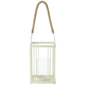HOME STORY Laterne mit Seilgriff   ¦ creme ¦ Metall,Glas ¦ Maße (cm): B: 16 H: 43,5