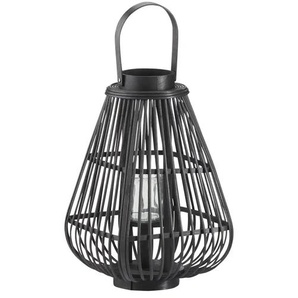 HOME STORY Laterne - schwarz - Bambus,Glas - 39 cm - 26.0 | Möbel Kraft