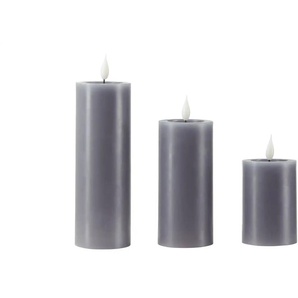 HOME STORY LED Kerzen 3er Set - grau - Wachs,Kunststoff - 20 cm - 7.5 | Möbel Kraft