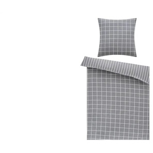 HOME STORY Satin Wende-Bettwäsche Karo und Streifen - grau - Materialmix - 135 cm | Möbel Kraft