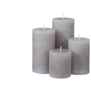HOME STORY Stumpenkerze 4er Set - grau - Paraffin - 14 cm - 15,5 cm - cm 14,0 | Möbel Kraft