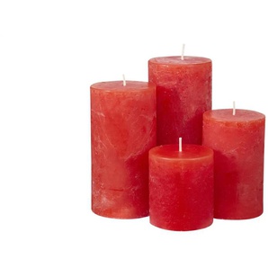HOME STORY Stumpenkerze  4er Set   ¦ rot ¦ Paraffin ¦ Maße (cm): B: 14 H: 15,5 T: 14.0