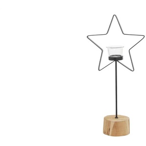 HOME STORY Teelichthalter Stern - holzfarben - Metall,Holz,Glas - 20 cm - 41 cm | Möbel Kraft