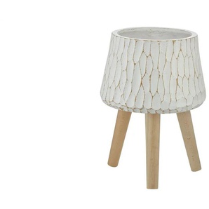 HOME STORY Übertopf auf Holzbeinen   ¦ weiß ¦ Magnesia,Fiberglas,Holz ¦ Maße (cm): H: 40  Ø: 28