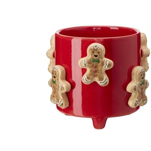 HOME STORY Übertopf Lebkuchenmännchen - rot - Dolomite - 12,8 cm - 11 cm - cm 12,5 | Möbel Kraft
