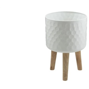 HOME STORY Übertopf - weiß - Eisen,Holzwerkstoff - 42,5 cm - 28.0 | Möbel Kraft