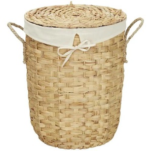 HOME STORY Wäschekorb mit Deckel - braun - Wasserhyazinthe,Metall,Stoff - 50 cm - 40.0 | Möbel Kraft