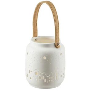 HOME STORY Windlicht - weiß - Steingut,Kunstleder - 14 cm - 12.0 | Möbel Kraft