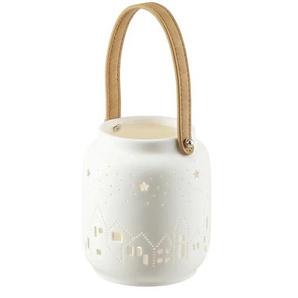 HOME STORY Windlicht - weiß - Steingut,Kunstleder - 16,6 cm - 12.3 | Möbel Kraft