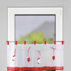 Scheibengardine HOME WOHNIDEEN MESOU Gardinen Gr. 45 cm, Schlaufen, 120 cm, rot (rot, weiß) Scheibengardinen transparent Schlaufencafehaus aus Batist