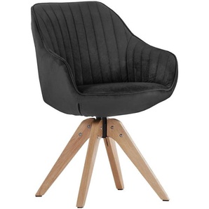 home24 Armlehnstuhl, Anthrazit, Textil, Eiche, massiv, eckig, 60x83x65 cm, Stoffauswahl, Sitzfläche 360° drehbar, Esszimmer, Stühle, Esszimmerstühle,