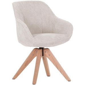 home24 Armlehnstuhl, Beige, Textil, Eiche, massiv, eckig, 60x83x65 cm, Stoffauswahl, Sitzfläche 360° drehbar, Esszimmer, Stühle, Esszimmerstühle,