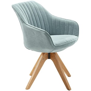 home24 Armlehnstuhl, Hellblau, Textil, Eiche, massiv, eckig, 60x83x65 cm, Stoffauswahl, Sitzfläche 360° drehbar, Esszimmer, Stühle, Esszimmerstühle,