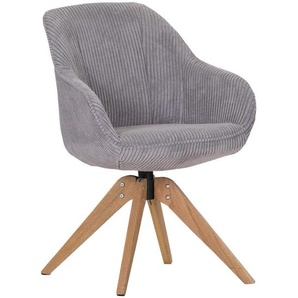 home24 Armlehnstuhl, Hellgrau, Textil, Eiche, massiv, eckig, 60x83x65 cm, Stoffauswahl, Sitzfläche 360° drehbar, Esszimmer, Stühle, Esszimmerstühle,