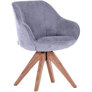 home24 Armlehnstuhl, Hellgrau, Textil, Eiche, massiv, eckig, 60x83x65 cm, Stoffauswahl, Sitzfläche 360° drehbar, Esszimmer, Stühle, Esszimmerstühle,